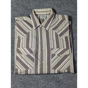 Western Frontier Vintage Pearl  Snap Button Up Shirt Men's Large Brown Striped